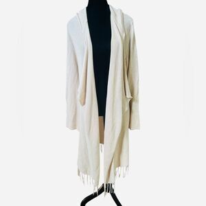 Caroline Grace Cashmere & Cotton Long Cardigan Sz Medium Cream Lightweight Knit